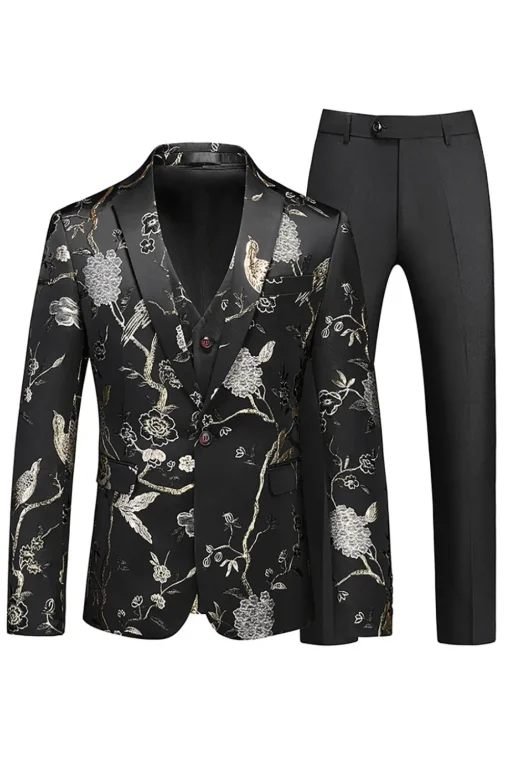 Men's Red Jacquard 3-Piece Notched Lapel Homecoming Suits