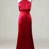 Mermaid Halter Sleeveless Burgundy Satin Bridesmaid Dress
