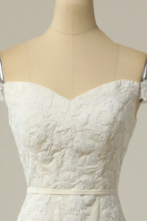 Mermaid Off the Shoulder White Wedding Dress with Appliques