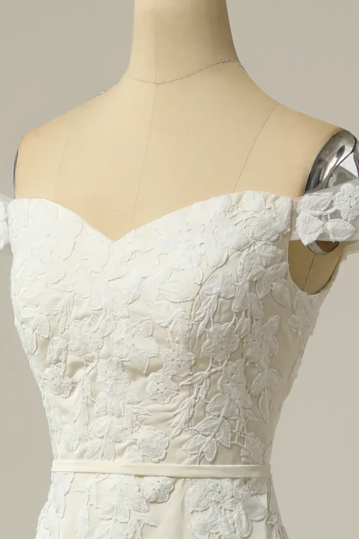 Mermaid Off the Shoulder White Wedding Dress with Appliques