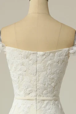 Mermaid Off the Shoulder White Wedding Dress with Appliques