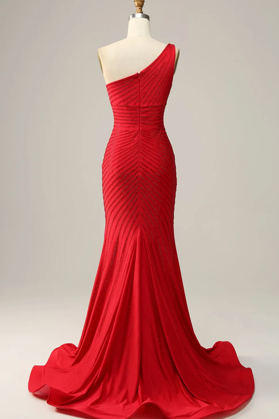 Mermaid One Shoulder Red Long Prom Dress with Beading
