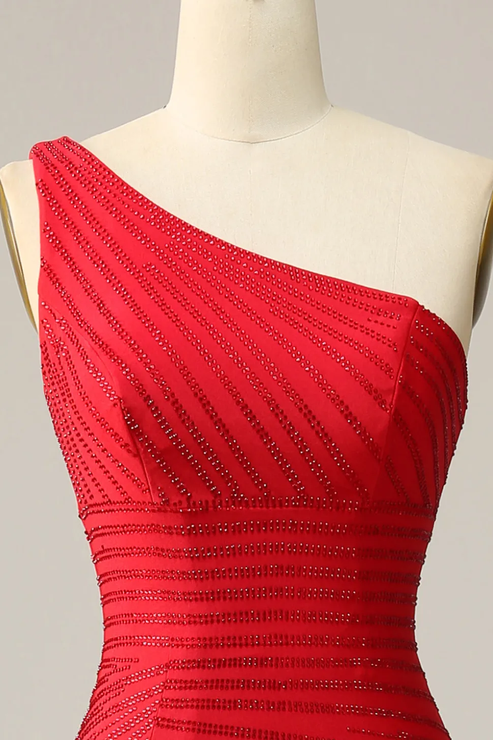 Mermaid One Shoulder Red Long Prom Dress with Beading