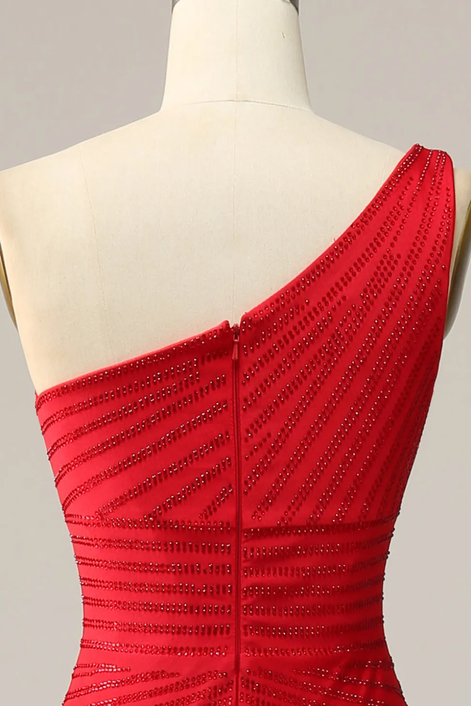 Mermaid One Shoulder Red Long Prom Dress with Beading