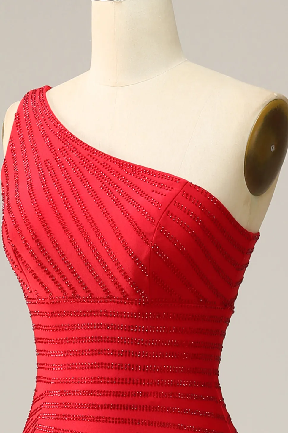 Mermaid One Shoulder Red Long Prom Dress with Beading