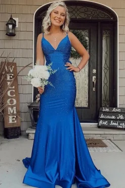 Mermaid Royal Blue Backless Long Prom Dress