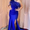 Mermaid Royal Blue One Shoulder Prom Dress with Feathers