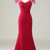 Mermaid Satin Burgundy Long Bridesmaid Dress with Bows