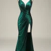 Mermaid Spaghetti Straps Dark Green Long Prom Dress with Open Back