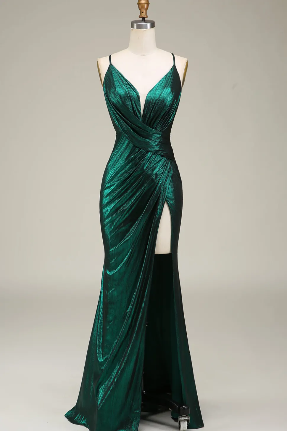 Mermaid Spaghetti Straps Dark Green Long Prom Dress with Open Back