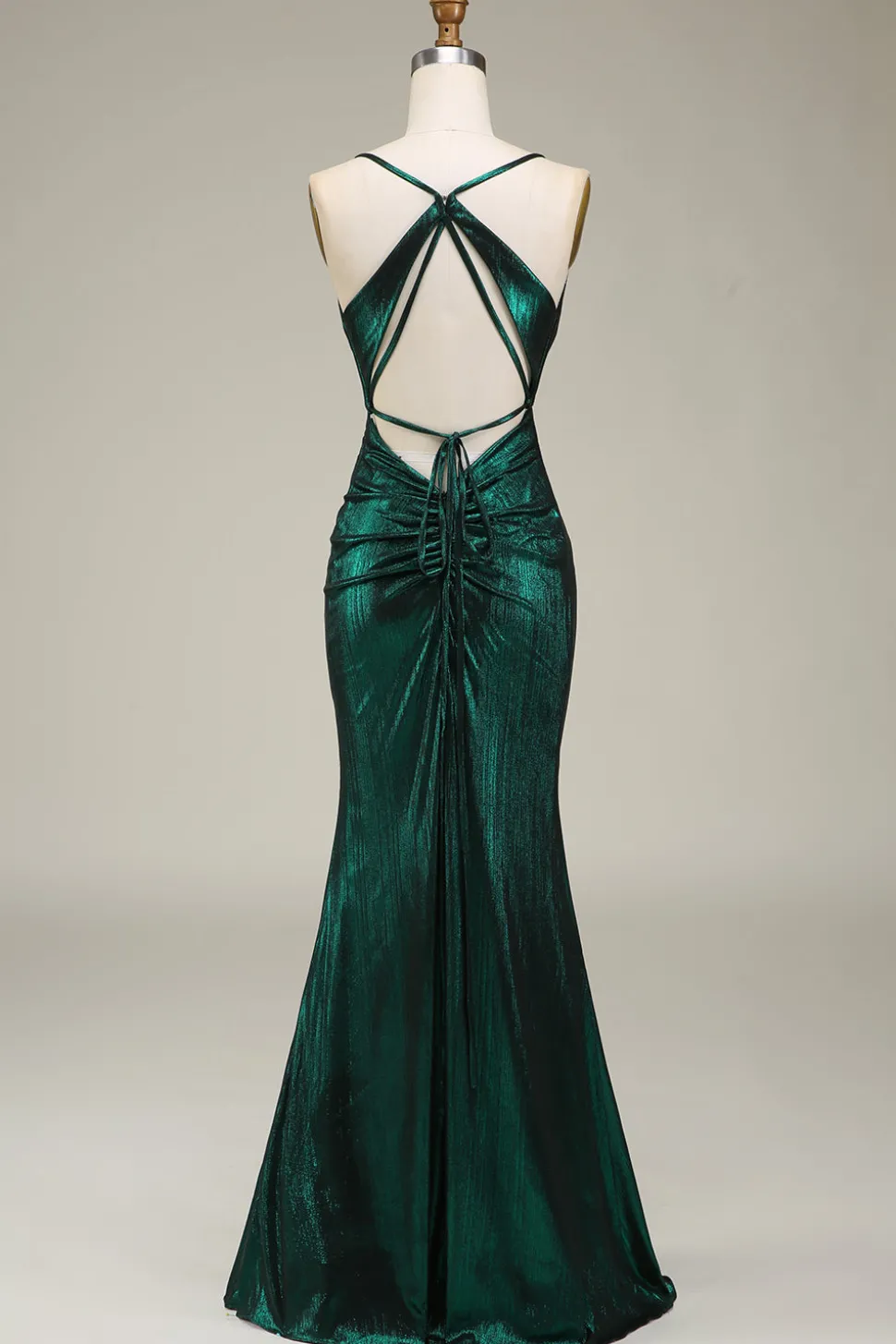 Mermaid Spaghetti Straps Dark Green Long Prom Dress with Open Back