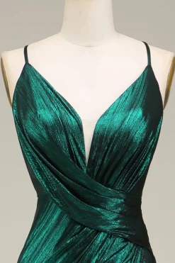 Mermaid Spaghetti Straps Dark Green Long Prom Dress with Open Back