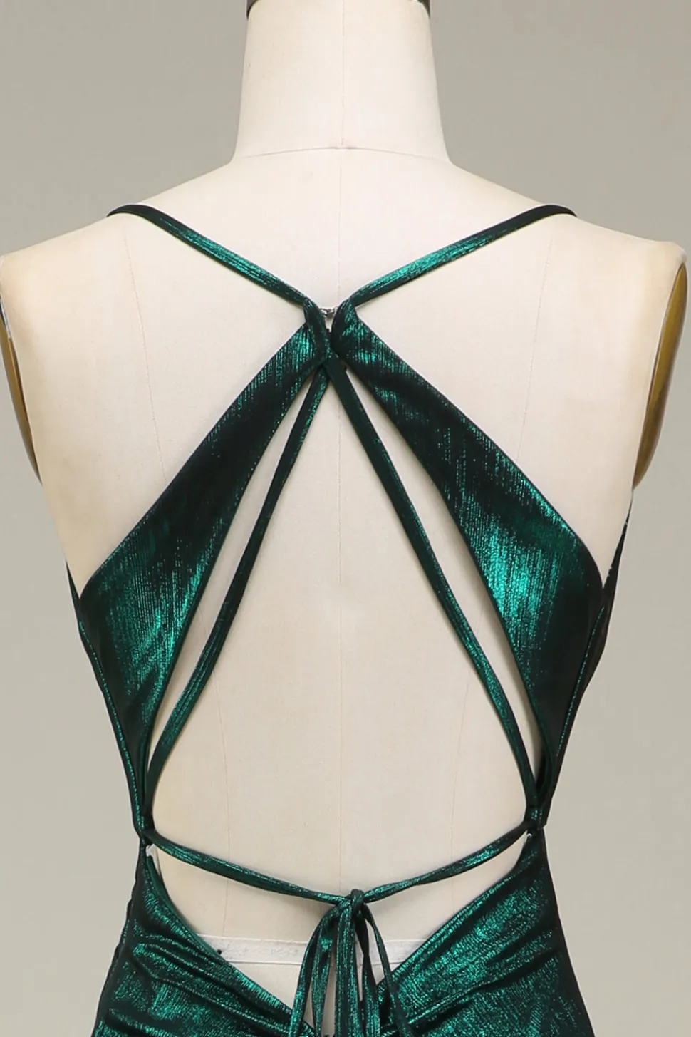 Mermaid Spaghetti Straps Dark Green Long Prom Dress with Open Back