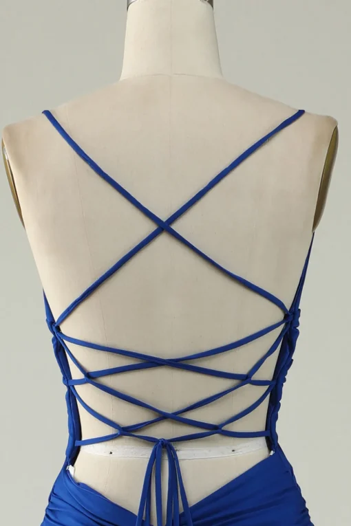 Mermaid Spaghetti Straps Royal Blue Plus Size Prom Dress with Criss Cross Back