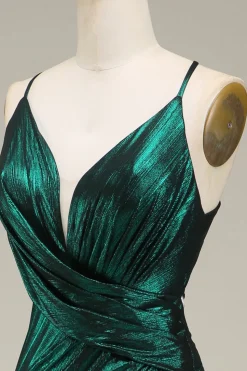 Mermaid Spaghetti Straps Dark Green Long Prom Dress with Open Back