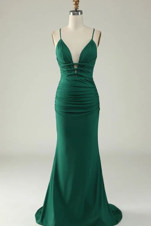 Mermaid Spaghetti Straps Royal Blue Plus Size Prom Dress with Criss Cross Back