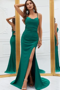 Mermaid Spaghetti Straps Red Long Prom Dress with Criss Cross Back