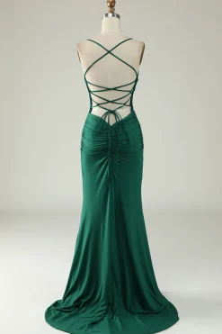 Mermaid Spaghetti Straps Royal Blue Plus Size Prom Dress with Criss Cross Back