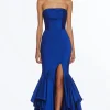 Mermaid Strapless Royal Blue Satin Long Formal Dress with Slit