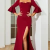 Mermaid Sweetheart Satin Burgundy Formal Dress with Slit