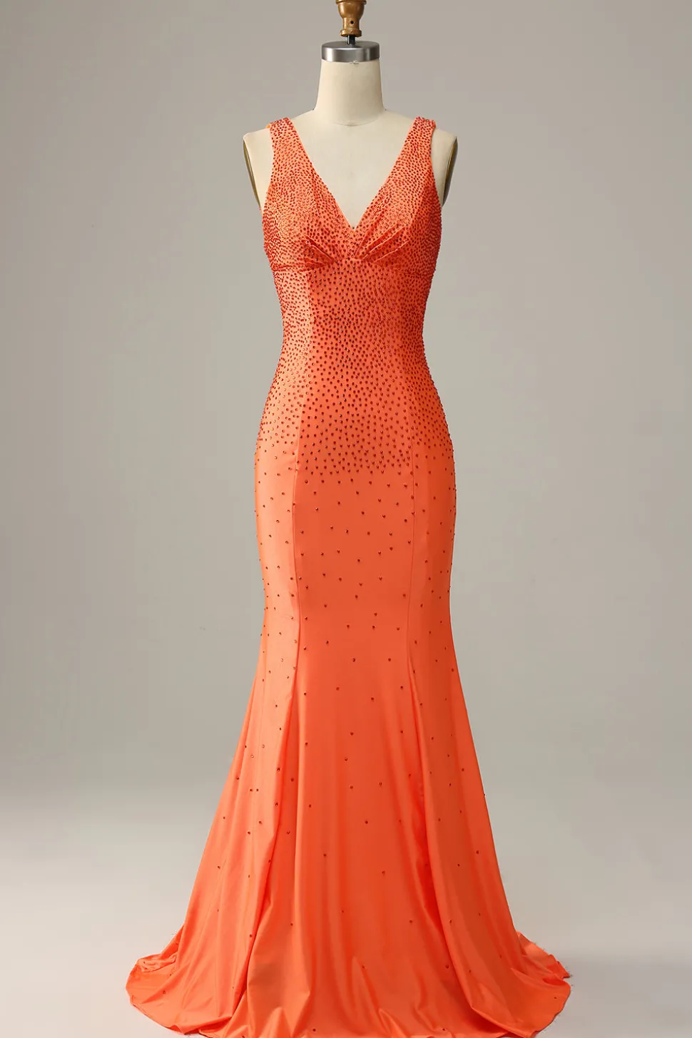 Mermaid V Neck Orange Long Prom Dress with Beading