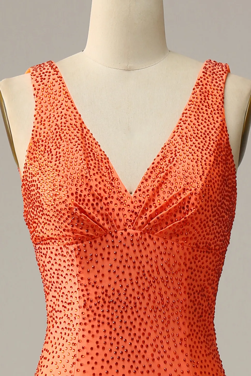 Mermaid V Neck Orange Long Prom Dress with Beading