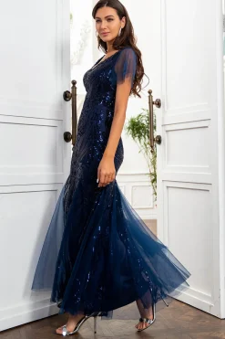 Navy Blue Sequins Mermaid Mother of the Bride Dress