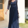 Navy Lace and Chiffon Mother of the Bride Dress