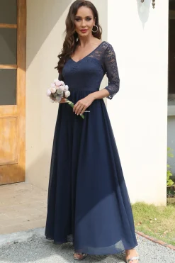 Navy Lace and Chiffon Mother of the Bride Dress