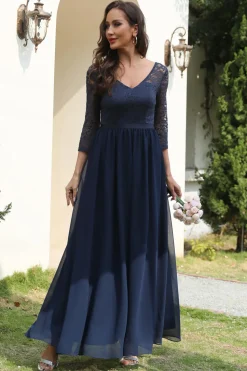 Navy Lace and Chiffon Mother of the Bride Dress