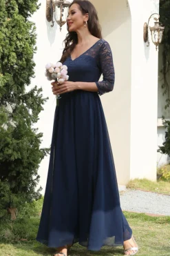 Navy Lace and Chiffon Mother of the Bride Dress