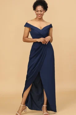 Navy Off The Shoulder Sheath Bridesmaid Dress