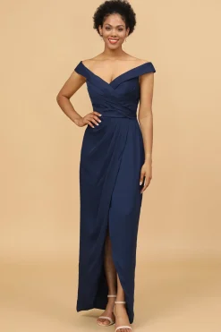 Navy Off The Shoulder Sheath Bridesmaid Dress