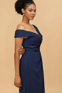 Navy Off The Shoulder Sheath Bridesmaid Dress