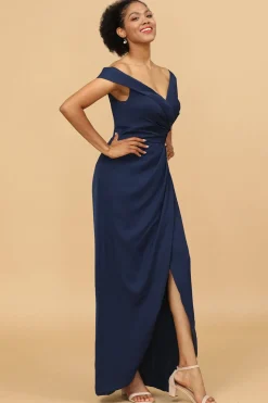 Navy Off The Shoulder Sheath Bridesmaid Dress