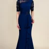 Navy Sheath Mother of Bride Dress with Appliques