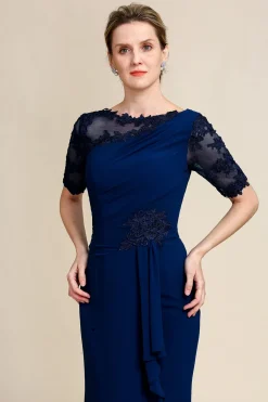 Navy Sheath Mother of Bride Dress with Appliques