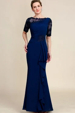 Navy Sheath Mother of Bride Dress with Appliques
