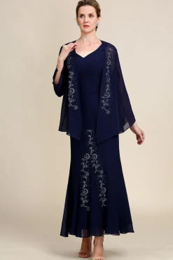 Navy Two Piece Sparkly Beaded Mother of the Bride Dress