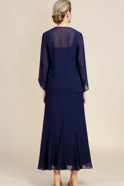 Navy Two Piece Sparkly Beaded Mother of the Bride Dress