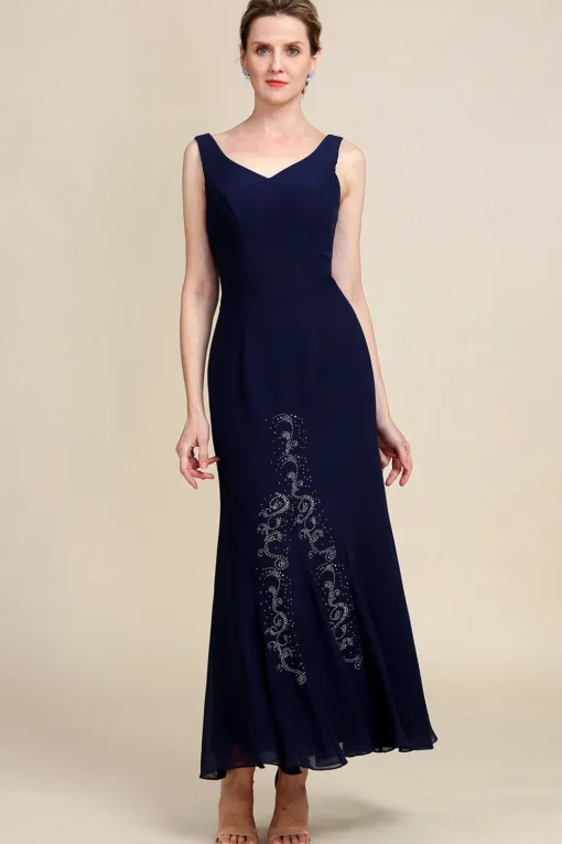 Navy Two Piece Sparkly Beaded Mother of the Bride Dress