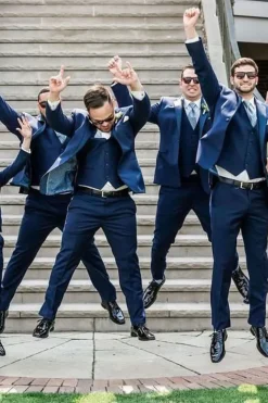 Notched Lapel 3 Pieces Navy One Button Men's Suits For Wedding