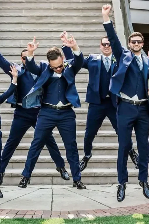 Notched Lapel 3 Pieces Navy One Button Men's Suits For Wedding