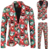 Notched Lapel One Button Santa Claus Printed Red Men's Suits