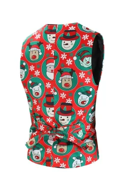 Notched Lapel One Button Santa Claus Printed Red Men's Suits