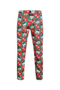 Notched Lapel One Button Santa Claus Printed Red Men's Suits