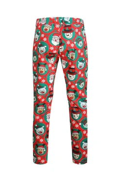 Notched Lapel One Button Santa Claus Printed Red Men's Suits