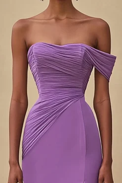 Off Shoulder Purple Mermaid Long Formal Dress with Slit
