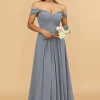 Off the Shoulder Chiffon Bridesmaid Dress