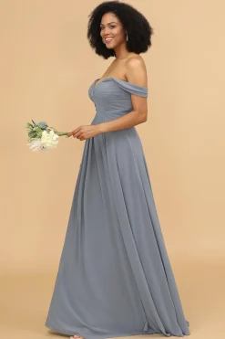 Off the Shoulder Chiffon Bridesmaid Dress